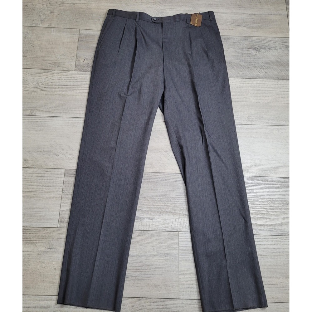 NWT Linea Natruale Pants Men 40 Gray 100% Wool Super 110's Pleated Unhemmed